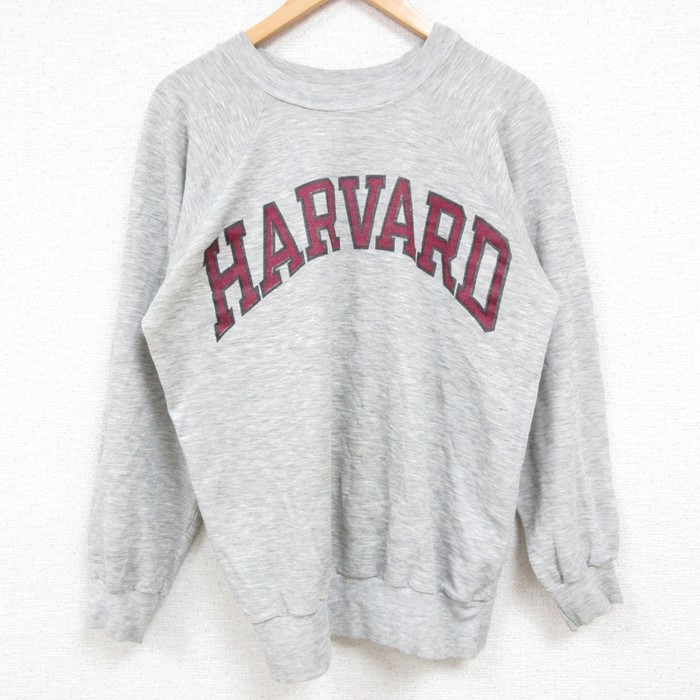 M★古着 長袖 スウェット メンズ 90年代 90s ハーバード ラグラン クルーネック USA製 グレー 霜降り 24nov09 中古 スエット トレーナー トップス