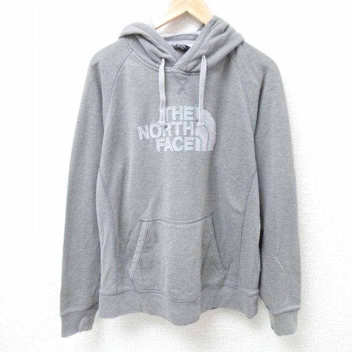 L★古着 ノースフェイス THE NORTH FACE 長袖 スウェット パーカー メンズ ビッグロゴ 刺繍 ラグラン グレー 霜降り 24nov19 中古 スエット トレーナー トップス