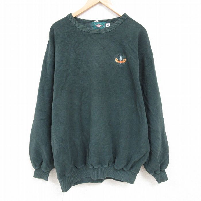 XL★古着 SDI 長袖 スウェット メンズ 00年代 00s ゴルフクラブ 大きいサイズ ロング丈 コットン クルーネック 濃緑 グリーン 24nov11 中古 スエット トレーナー トップス