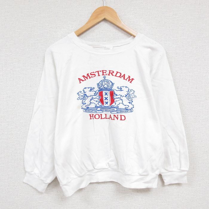 XL★古着 長袖 スウェット メンズ 80年代 80s アムステルダム ホーランド ラグラン クルーネック 白 ホワイト 24nov11 中古 スエット トレーナー トップス