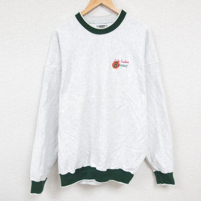 XL★古着 長袖 スウェット メンズ 00年代 00s バスケットボール 大きいサイズ クルーネック USA製 薄グレー 霜降り 24nov11 中古 スエット トレーナー トップス