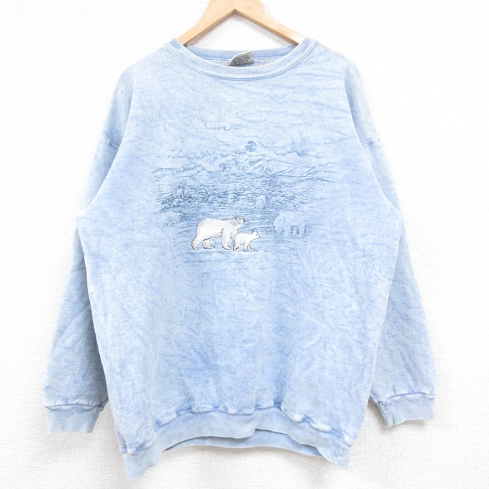 XL★古着 長袖 スウェット メンズ 90年代 90s シロクマ クルーネック USA製 薄紺 ネイビー 霜降り 24nov11 中古 スエット トレーナー トップス