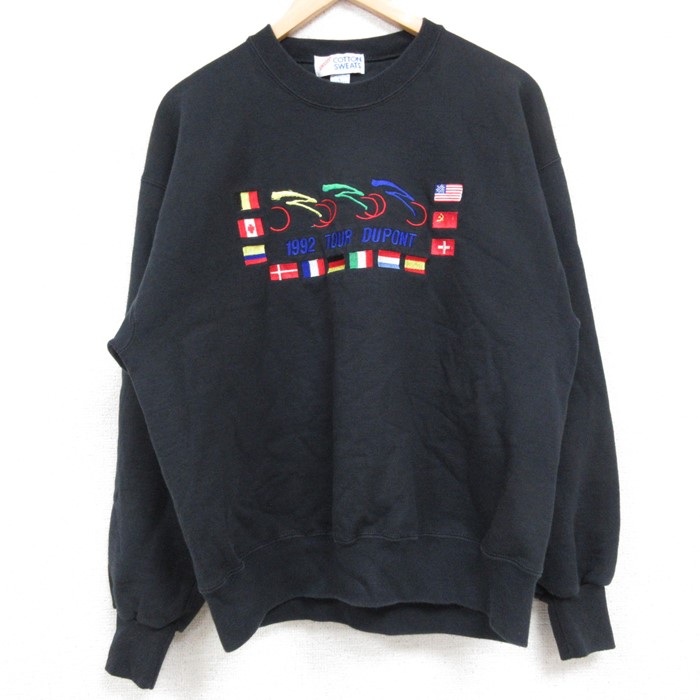 L★古着 長袖 スウェット メンズ 90年代 90s TOUR DUPONT 刺繍 クルーネック USA製 黒 ブラック 24nov11 中古 スエット トレーナー トップス