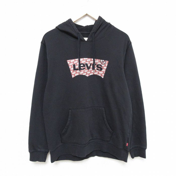 L★古着 リーバイス Levis 長袖 スウェット パーカー メンズ ビッグロゴ 黒 ブラック 24nov12 中古 スエット トレーナー トップス