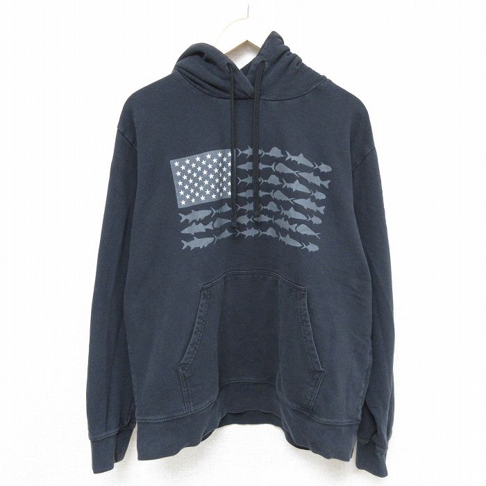 XL★古着 コロンビア COLUMBIA Columbia 長袖 スウェット パーカー メンズ PFG 魚 黒 ブラック 24nov12 中古 スエット トレーナー トップス