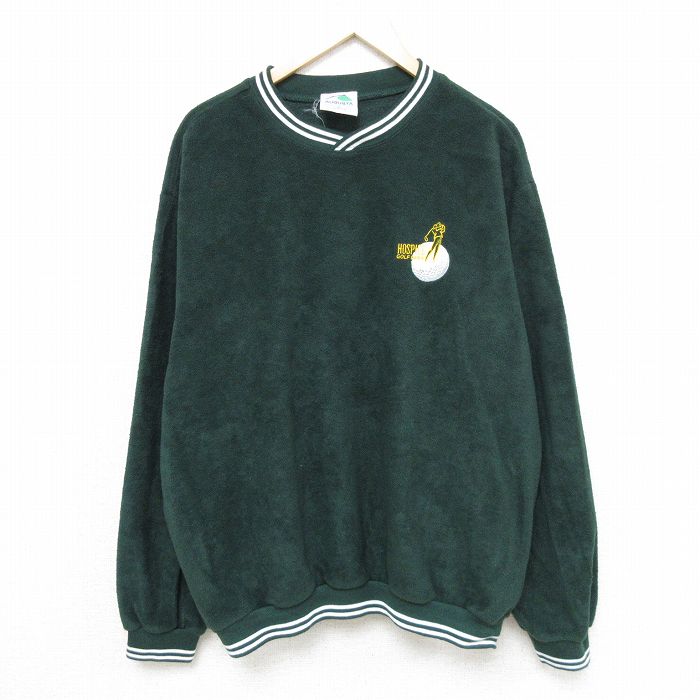 XL★古着 長袖 フリース トップス メンズ 00年代 00s ゴルフ 大きいサイズ クルーネック 緑 グリーン 24nov12 中古 スエット トレーナー