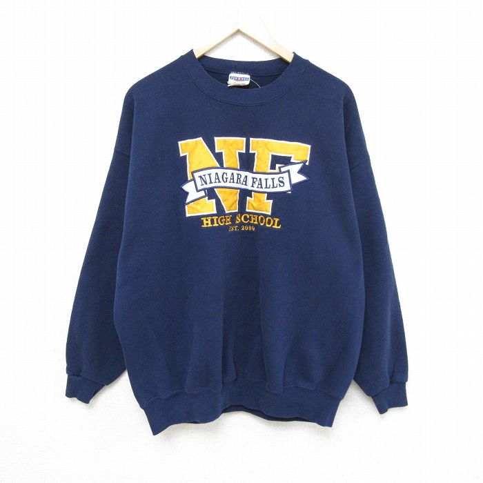XL★古着 ジャージーズ 長袖 スウェット メンズ 00年代 00s ナイアガラ 刺繍 クルーネック 紺 ネイビー 24nov12 中古 スエット トレーナー トップス