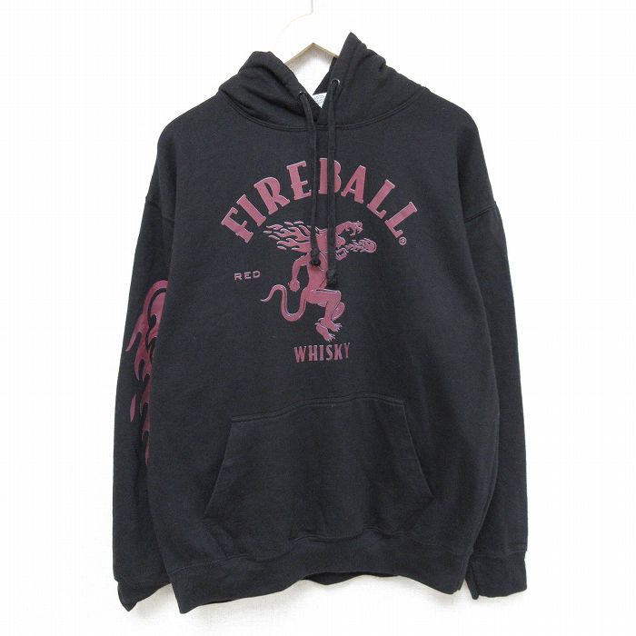 XL★古着 長袖 スウェット パーカー メンズ ファイヤーボール ウィスキー 黒 ブラック 24nov12 中古 スエット トレーナー トップス