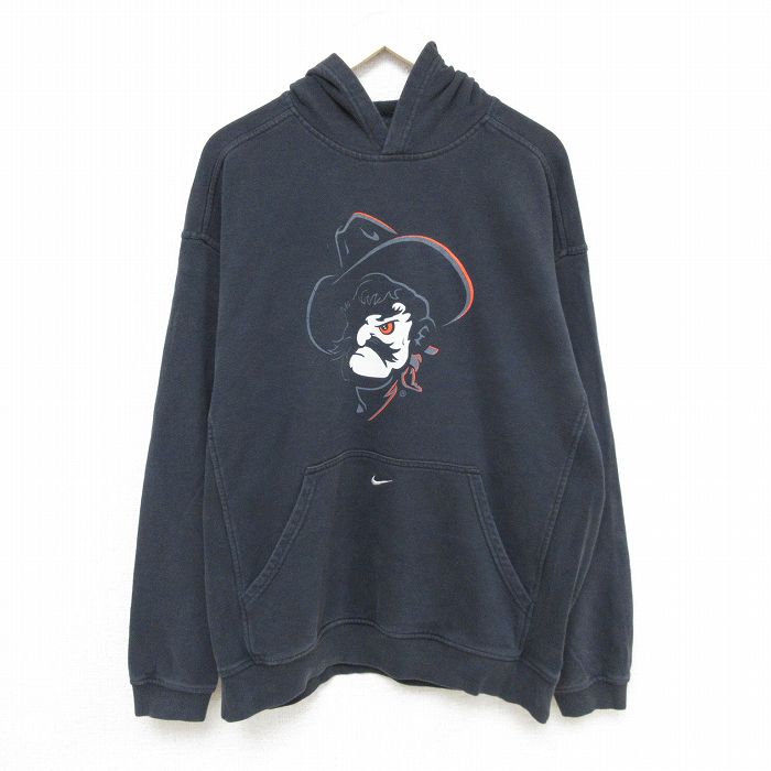 XL★古着 ナイキ NIKE 長袖 スウェット パーカー メンズ カウボーイ 黒 ブラック 24nov12 中古 スエット トレーナー トップス