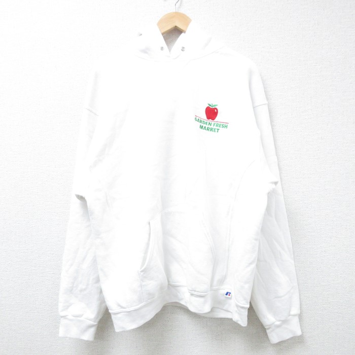 L★古着 ラッセル 長袖 スウェット パーカー メンズ 00年代 00s リンゴ 白 ホワイト 24nov12 中古 スエット トレーナー トップス