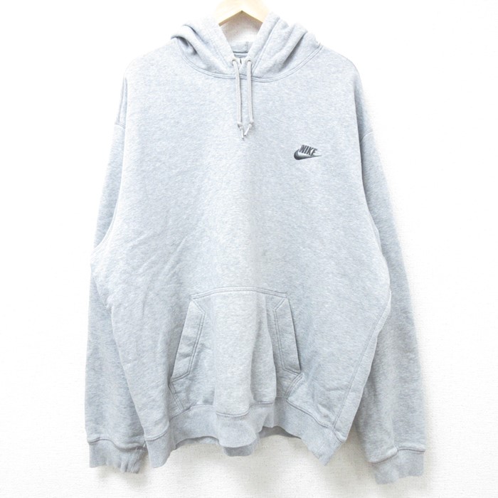 XL★古着 ナイキ NIKE 長袖 スウェット パーカー メンズ ワンポイントロゴ 大きいサイズ グレー 霜降り 24nov12 中古 スエット トレーナー トップス