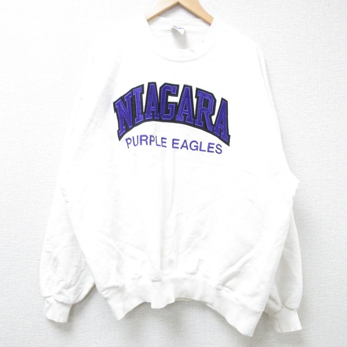 【50%OFF】XL★古着 ジャージーズ 長袖 スウェット メンズ 90年代 90s ナイアガラ 大きいサイズ クルーネック USA製 白 ホワイト 24nov12 中古 スエット トレーナー トップス