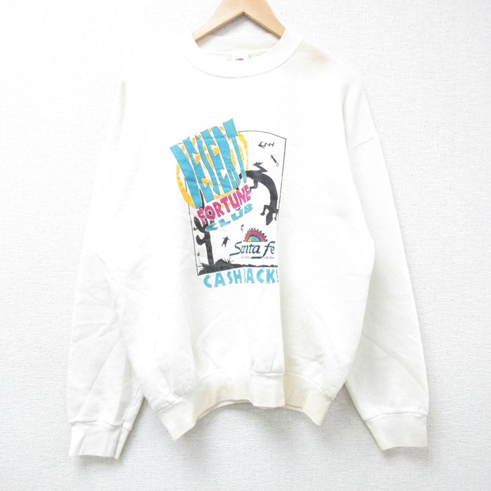 L★古着 フルーツオブザルーム 長袖 スウェット メンズ 90年代 90s DESERT FORTUNE CLUB クルーネック USA製 白 ホワイト 24nov12 中古 スエット トレーナー トップス