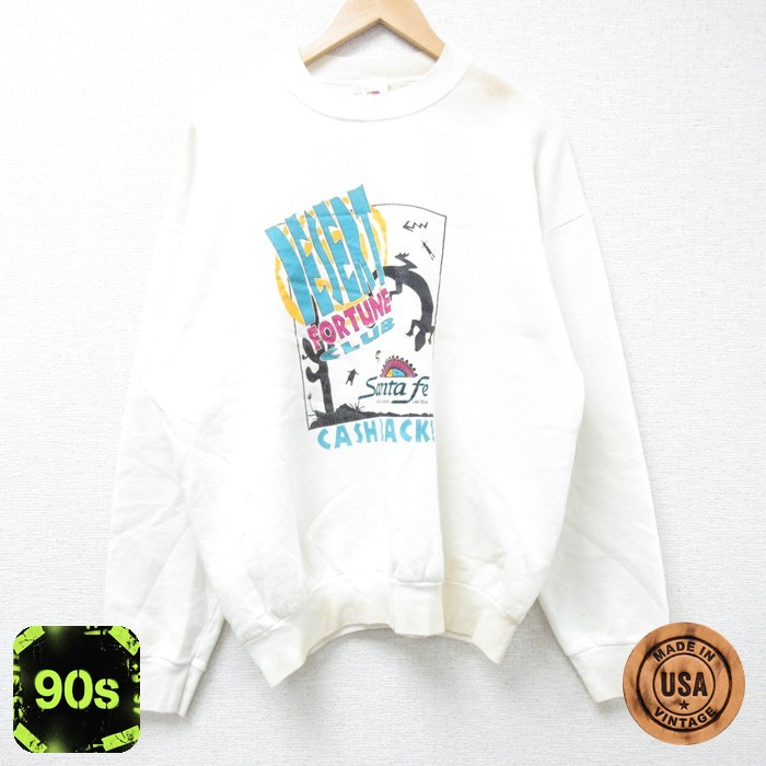 フルーツオブザルーム 90s 長袖スウェット DESERT FORTUNE CLUB ホワイト L | 古着