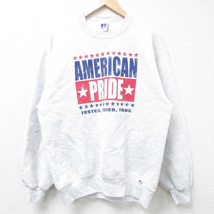 【20%OFF】M★古着 ラッセル 長袖 スウェット メンズ 90年代 90s アメリカンプライド クルーネック USA製 薄グレー 霜降り 24nov12 中古 スエット トレーナー トップス