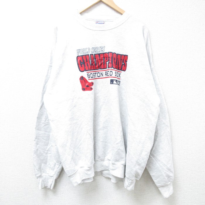【50%OFF】XL★古着 ヘインズ Hanes 長袖 スウェット メンズ 00年代 00s MLB ボストンレッドソックス 大きいサイズ クルーネック 薄グレー 霜降り メジャーリーグ ベースボール 野球 24nov12 中古 スエット トレーナー トップス