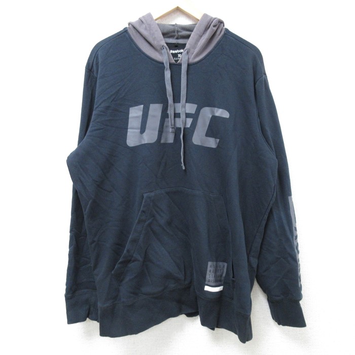 L★古着 リーボック REEBOK 長袖 スウェット パーカー メンズ UFC ツートンカラー 黒他 ブラック 24nov12 中古 スエット トレーナー トップス