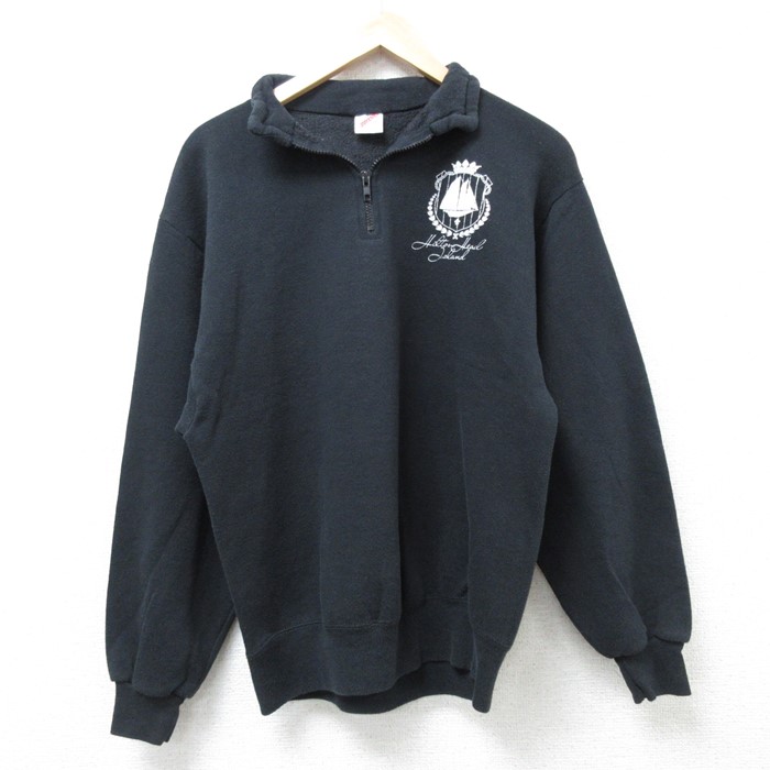 M★古着 ジャージーズ 長袖 ハーフジップ スウェット メンズ 80年代 80s ヨット USA製 黒 ブラック 24nov12 中古 スエット トレーナー トップス