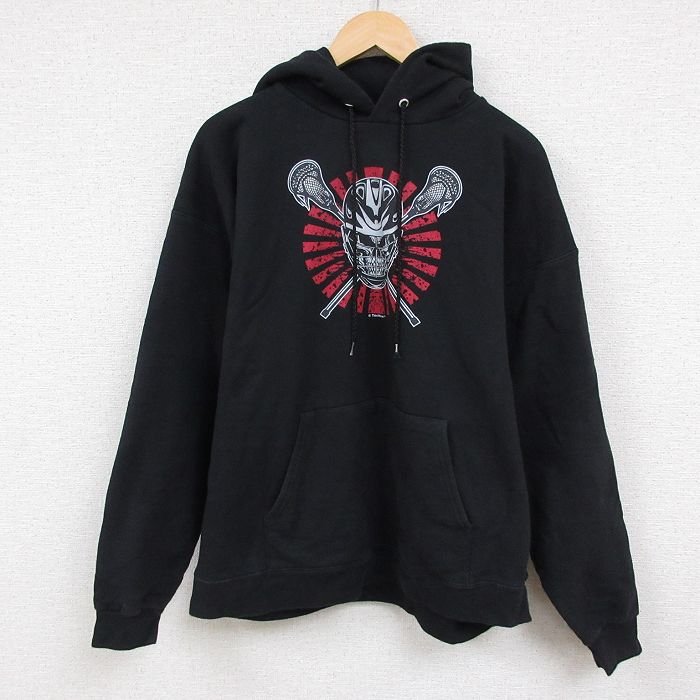 XL★古着 ヘインズ Hanes 長袖 スウェット パーカー メンズ 00年代 00s ラクロス 黒 ブラック 24nov12 中古 スエット トレーナー トップス