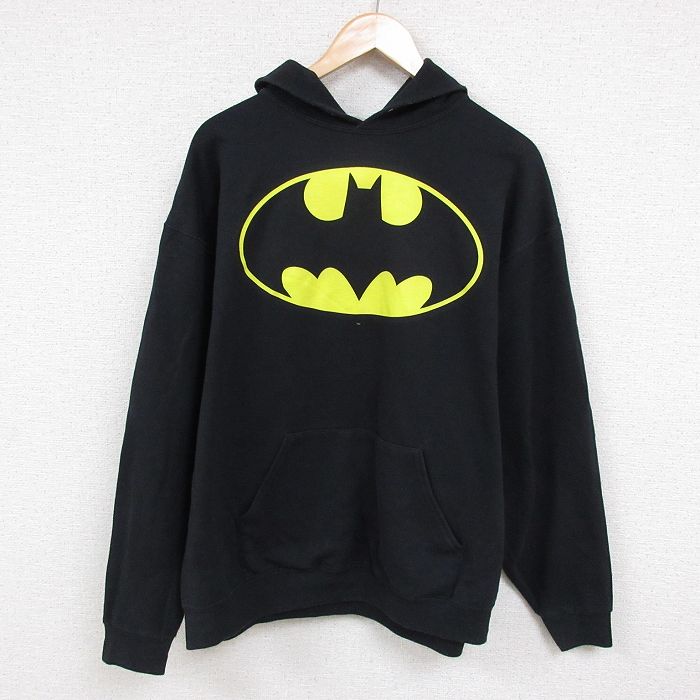 XL★古着 ジャージーズ 長袖 スウェット パーカー メンズ DCコミックス バットマン BATMAN 黒 ブラック 24nov12 中古 スエット トレーナー トップス