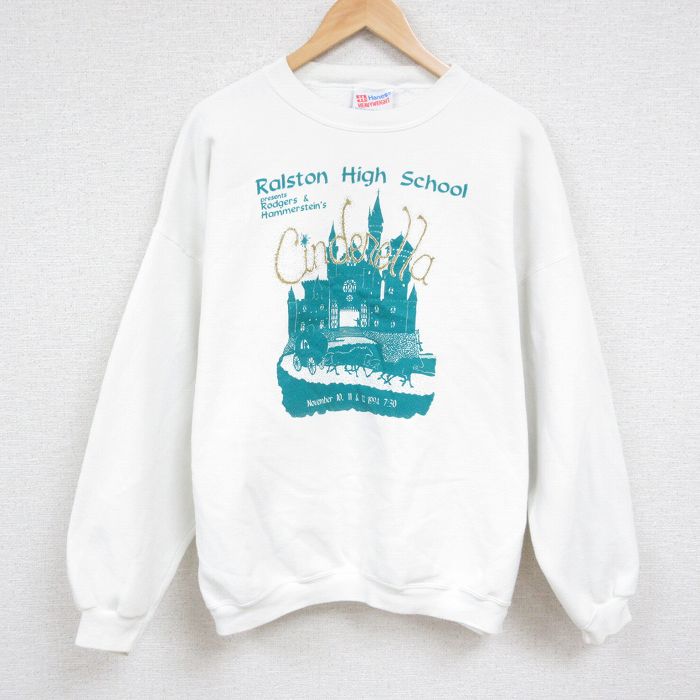 XL★古着 ヘインズ Hanes 長袖 スウェット メンズ 00年代 00s 城 馬車 大きいサイズ クルーネック 白 ホワイト 24nov12 中古 スエット トレーナー トップス