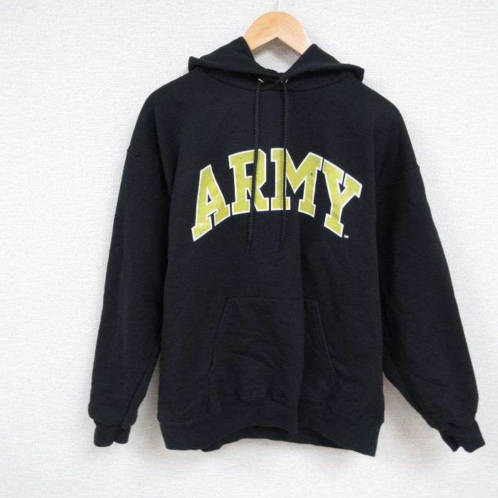 L★古着 ヘインズ Hanes 長袖 スウェット パーカー メンズ 00年代 00s ARMY 黒 ブラック 24nov12 中古 スエット トレーナー トップス