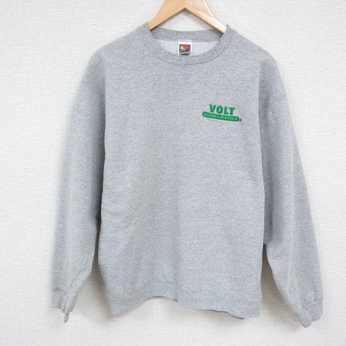 L★古着 フルーツオブザルーム 長袖 スウェット メンズ 00年代 00s VOLT 刺繍 クルーネック グレー 霜降り 24nov12 中古 スエット トレーナー トップス