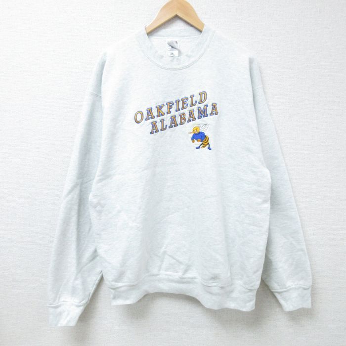 XL★古着 フルーツオブザルーム 長袖 スウェット メンズ 90年代 90s OAKFIELD ALABAMA ハチ 刺繍 クルーネック USA製 薄グレー 霜降り 24nov21 中古 スエット トレーナー トップス