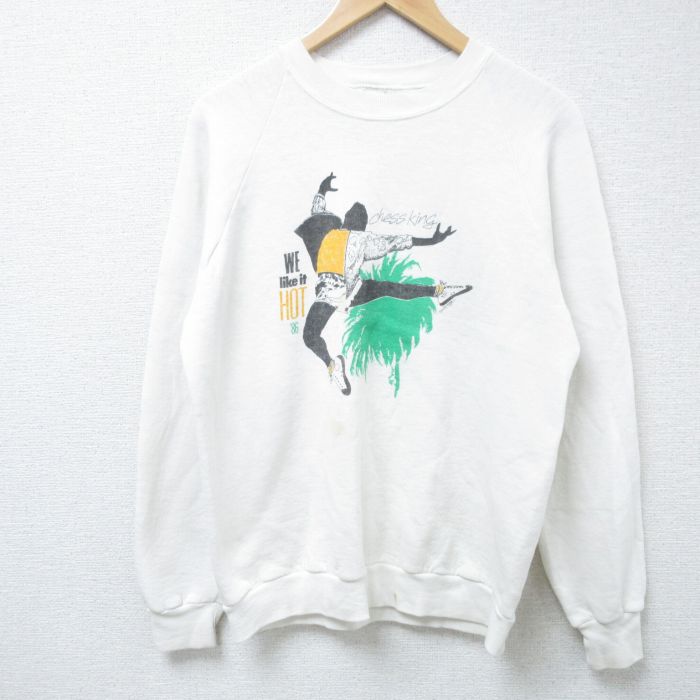 【20%OFF】M★古着 長袖 スウェット メンズ 80年代 80s 人 木 ラグラン クルーネック 白 ホワイト 24nov21 中古 スエット トレーナー トップス