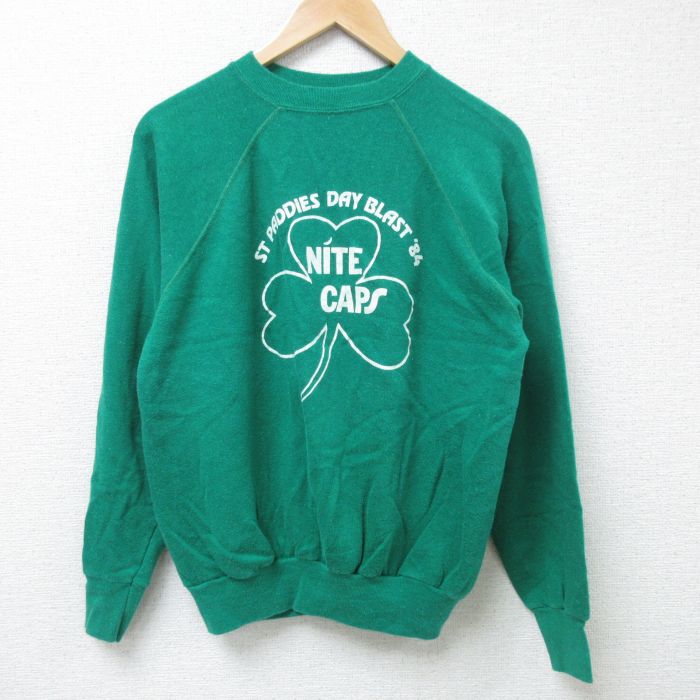 L★古着 長袖 スウェット メンズ 80年代 80s クローバー ラグラン クルーネック 緑 グリーン 24nov21 中古 スエット トレーナー トップス