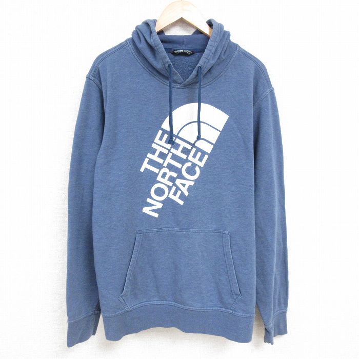 XL★古着 ノースフェイス THE NORTH FACE 長袖 スウェット パーカー メンズ 00年代 00s ビッグロゴ 大きいサイズ 薄紺 ネイビー 霜降り 24nov13 中古 スエット トレーナー トップス