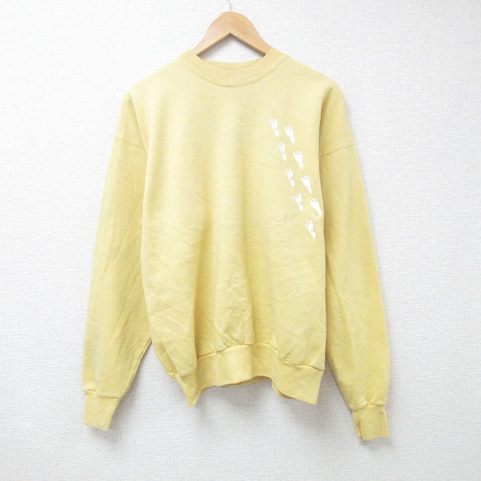 XL★古着 ヘインズ Hanes 長袖 スウェット メンズ 00年代 00s 足跡 クルーネック 黄 イエロー 24nov13 中古 スエット トレーナー トップス