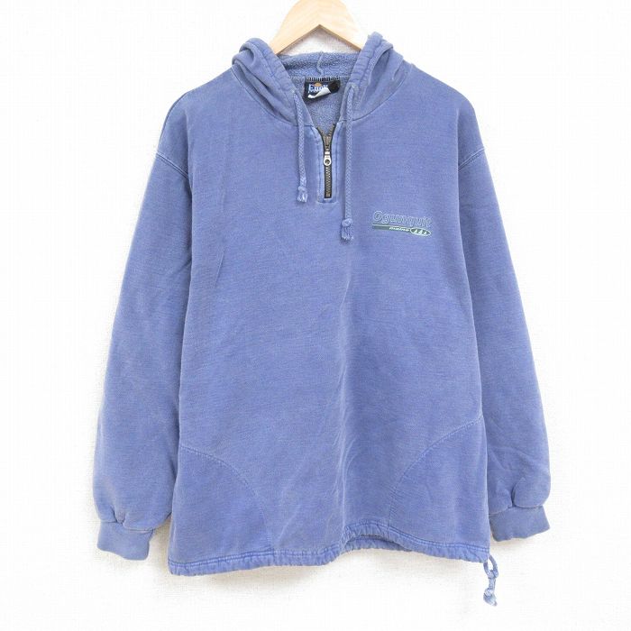 【50%OFF】XL★古着 長袖 ハーフジップ スウェット パーカー メンズ 90年代 90s 大きいサイズ コットン 薄紺 ネイビー 24nov13 中古 スエット トレーナー トップス