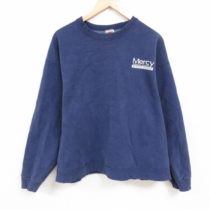 XL★古着 フルーツオブザルーム 長袖 スウェット メンズ 00年代 00s 医療センター 大きいサイズ クルーネック 紺 ネイビー 24nov13 中古 スエット トレーナー トップス
