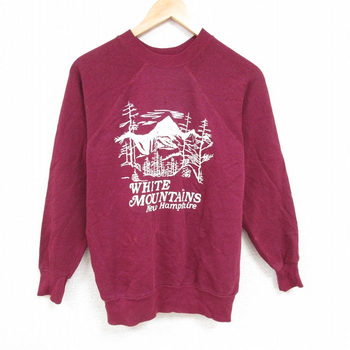 M★古着 長袖 スウェット メンズ 80年代 80s 山 ラグラン クルーネック エンジ 24nov13 中古 スエット トレーナー トップス