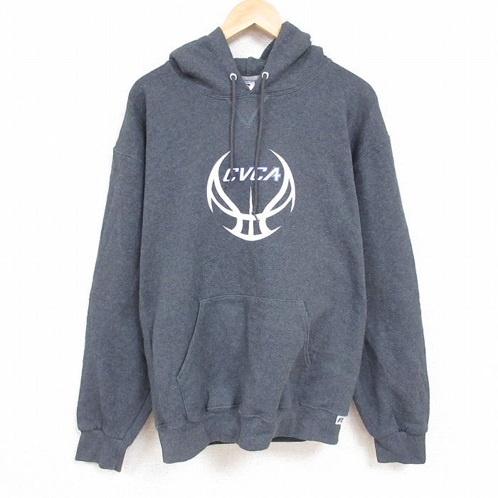 【50%OFF】XL★古着 ラッセル 長袖 スウェット パーカー メンズ 00年代 00s バスケットボール 大きいサイズ 濃グレー 霜降り 24nov13 中古 スエット トレーナー トップス