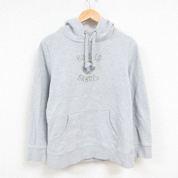 M★古着 長袖 スウェット パーカー メンズ 00年代 00s NHL バッファローセイバーズ グレー 霜降り アイスホッケー 24nov14 中古 スエット トレーナー トップス