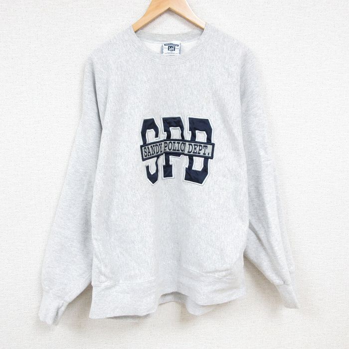 XL★古着 リー Lee 長袖 スウェット メンズ 90年代 90s 警察署 刺繍 大きいサイズ クルーネック USA製 薄グレー 霜降り 24nov14 中古 スエット トレーナー トップス