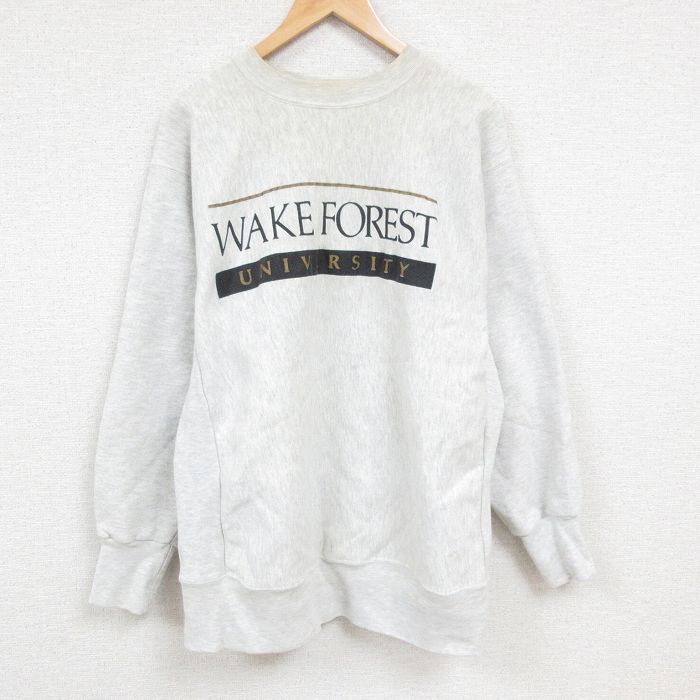 【20%OFF】XL★古着 長袖 スウェット メンズ 90年代 90s ウェイクフォレスト 大学 大きいサイズ クルーネック USA製 薄グレー 霜降り 24nov14 中古 スエット トレーナー トップス