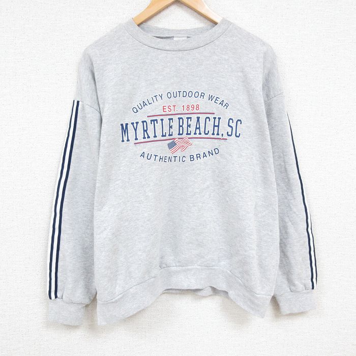 【50%OFF】XL★古着 長袖 スウェット メンズ 00年代 00s 星条旗 大きいサイズ コットン クルーネック USA製 グレー 霜降り 24nov14 中古 スエット トレーナー トップス