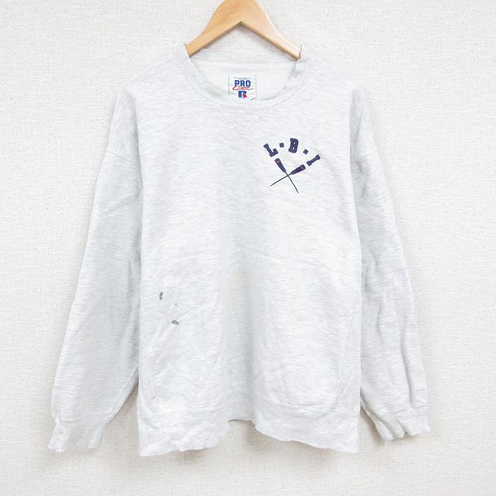 XL★古着 ラッセル 長袖 スウェット メンズ 90年代 90s 大きいサイズ クルーネック USA製 薄グレー 霜降り 24nov14 中古 スエット トレーナー トップス