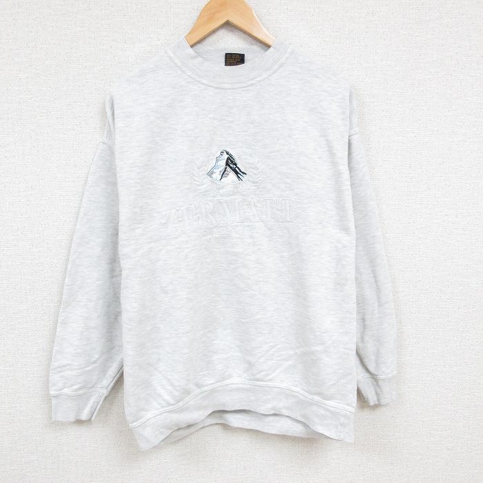 XL★古着 長袖 スウェット メンズ 00年代 00s ツェルマット スイス 刺繍 大きいサイズ クルーネック 薄グレー 霜降り 24nov14 中古 スエット トレーナー トップス