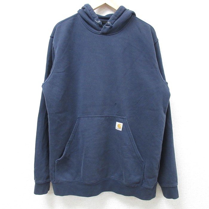 L★古着 カーハート Carhartt 長袖 スウェット パーカー メンズ 無地 紺 ネイビー 24nov15 中古 スエット トレーナー トップス