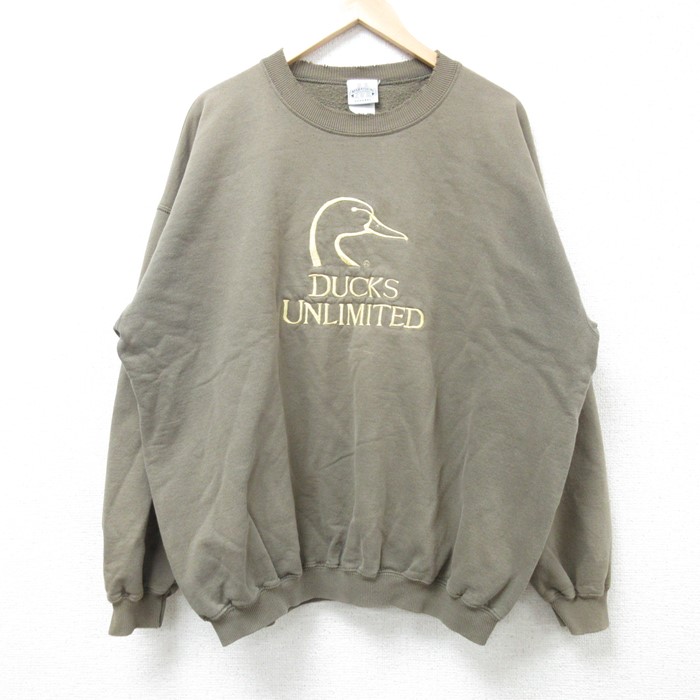 XL★古着 長袖 スウェット メンズ 00年代 00s ダックスアンリミテッド 刺繍 大きいサイズ クルーネック 薄緑 グリーン 【spe】 24nov15 中古 スエット トレーナー トップス