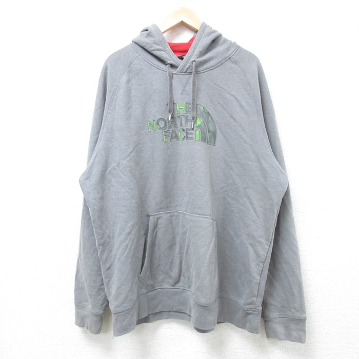 XL★古着 ノースフェイス THE NORTH FACE 長袖 スウェット パーカー メンズ ビッグロゴ 大きいサイズ ラグラン グレー 霜降り 24nov15 中古 スエット トレーナー トップス