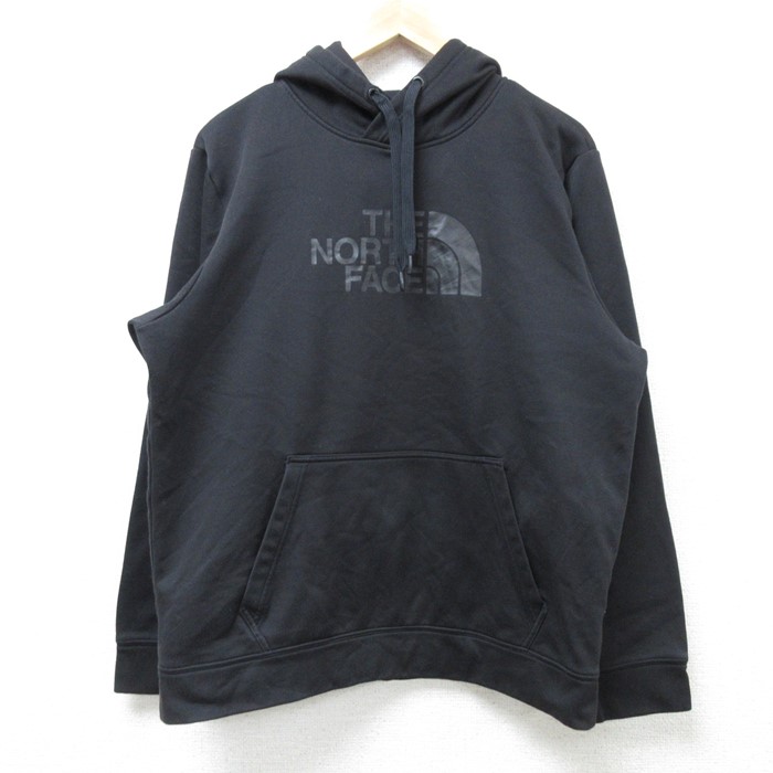 M★古着 ノースフェイス THE NORTH FACE 長袖 スウェット パーカー メンズ ビッグロゴ ポリエステル 黒 ブラック 24nov15 中古 スエット トレーナー トップス