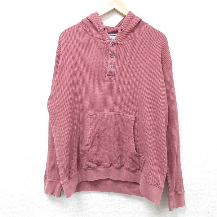 XL★古着 長袖 スウェット パーカー メンズ 00年代 00s 無地 ヘンリーネック エンジ 24nov15 中古 スエット トレーナー トップス