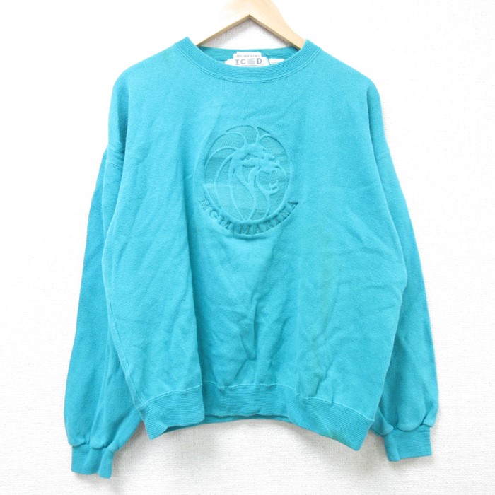 L★古着 長袖 トップス メンズ 00年代 00s MGM MARINA コットン クルーネック 青緑 24nov15 中古 スエット トレーナー