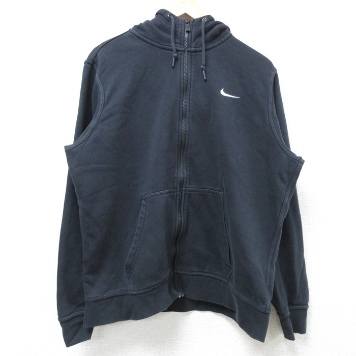 L★古着 ナイキ NIKE 長袖 フルジップ スウェット パーカー メンズ 00年代 00s ワンポイントロゴ 黒 ブラック 24nov15 中古 スエット トレーナー トップス