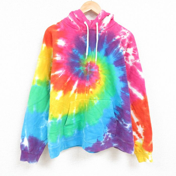 XL★古着 長袖 スウェット パーカー メンズ 00年代 00s 無地 大きいサイズ コットン 紫他 パープル タイダイ 24nov15 中古 スエット トレーナー トップス